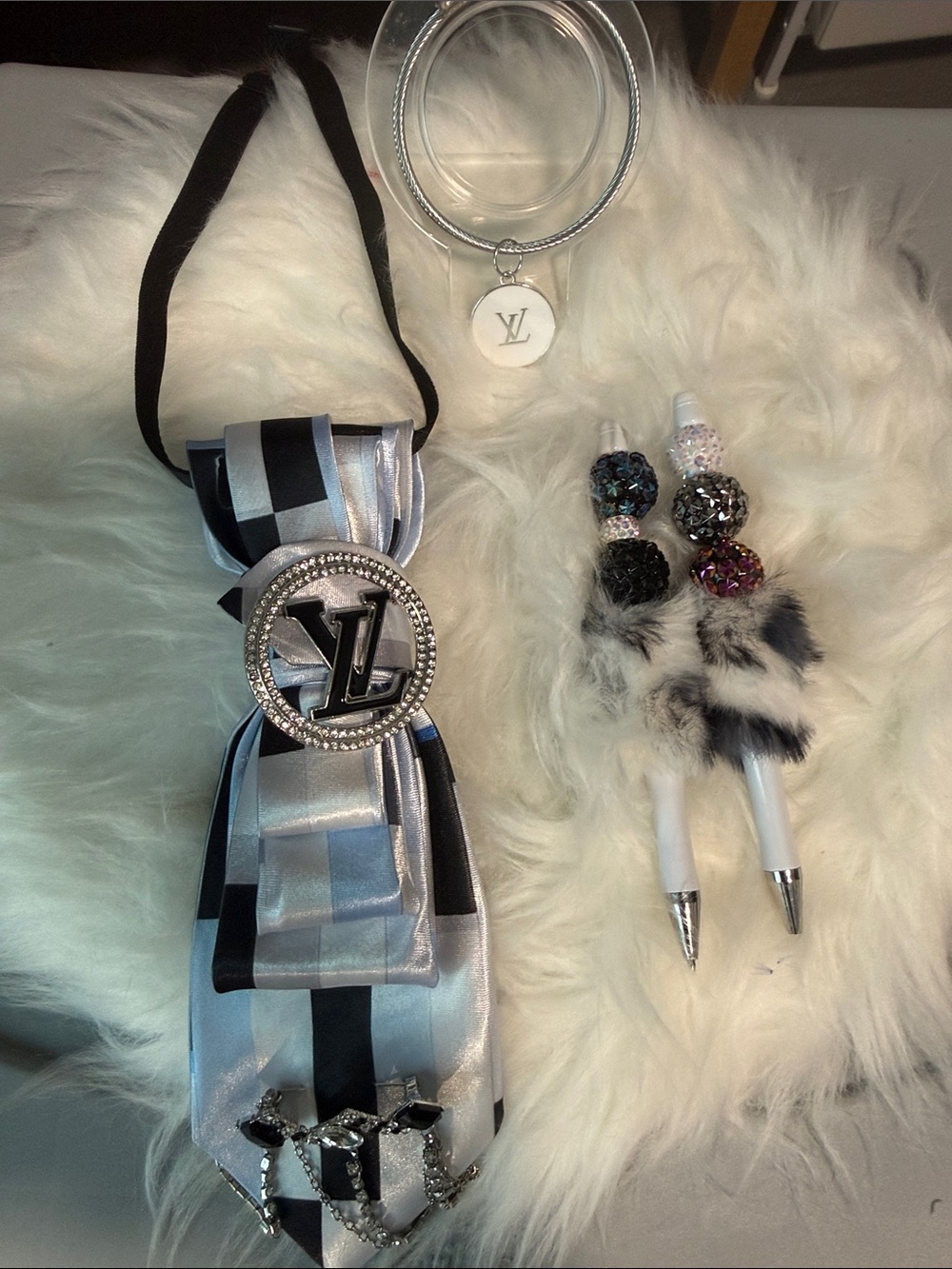 Louis Vuitton Inspired Black & Silver Ribbon Necklace